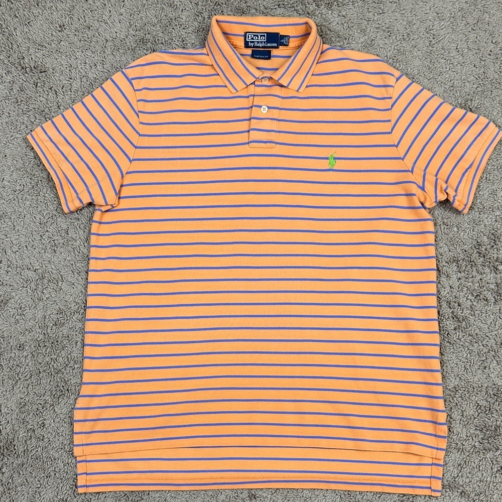 Vintage POLO by RALPH LAUREN Men's Polo T-Shirt Orange Striped Size L